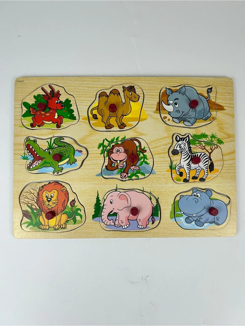 FINAL SALE! Wooden Safari Animal Puzzle 9 Piece Peg Knob Toddler Learning Toy